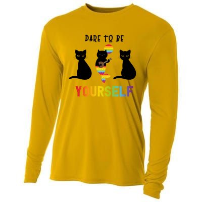 Dare To Be Yours Cute Lgbt Pride Cat Mermaid Funny Great Gift Cooling Performance Long Sleeve Crew