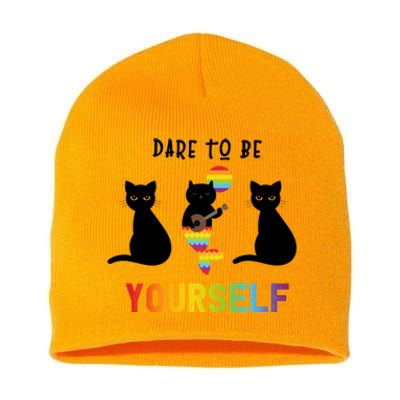 Dare To Be Yours Cute Lgbt Pride Cat Mermaid Funny Great Gift Short Acrylic Beanie