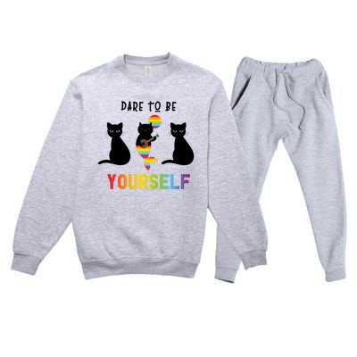 Dare To Be Yours Cute Lgbt Pride Cat Mermaid Funny Great Gift Premium Crewneck Sweatsuit Set