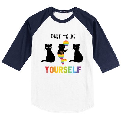 Dare To Be Yours Cute Lgbt Pride Cat Mermaid Funny Great Gift Baseball Sleeve Shirt