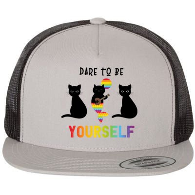 Dare To Be Yours Cute Lgbt Pride Cat Mermaid Funny Great Gift Flat Bill Trucker Hat