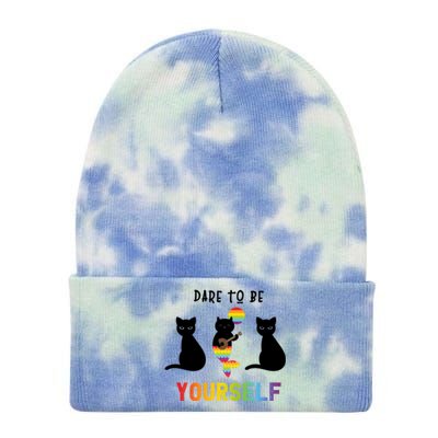 Dare To Be Yours Cute Lgbt Pride Cat Mermaid Funny Great Gift Tie Dye 12in Knit Beanie