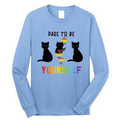 Dare To Be Yours Cute Lgbt Pride Cat Mermaid Funny Great Gift Long Sleeve Shirt