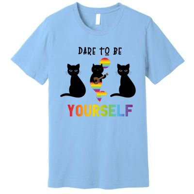 Dare To Be Yours Cute Lgbt Pride Cat Mermaid Funny Great Gift Premium T-Shirt