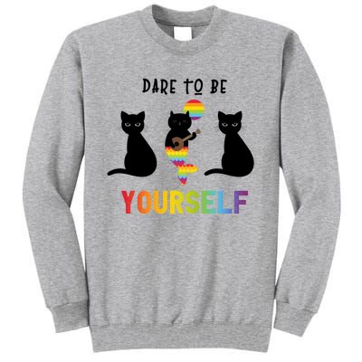 Dare To Be Yours Cute Lgbt Pride Cat Mermaid Funny Great Gift Tall Sweatshirt