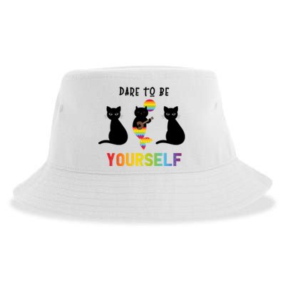 Dare To Be Yours Cute Lgbt Pride Cat Mermaid Funny Great Gift Sustainable Bucket Hat