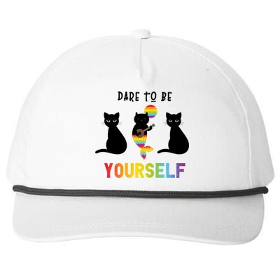 Dare To Be Yours Cute Lgbt Pride Cat Mermaid Funny Great Gift Snapback Five-Panel Rope Hat