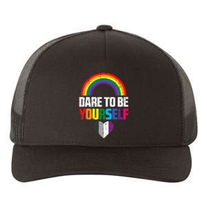 Dare To Be Yourself Asexual Ace Pride Flag LGBTQ Yupoong Adult 5-Panel Trucker Hat