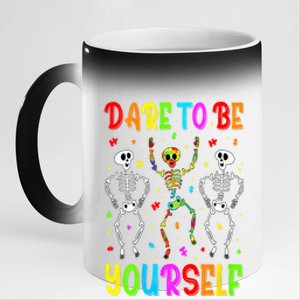 Dare To Be Your Self Dabbing Skeleton Autism Awareness Gift 11oz Black Color Changing Mug