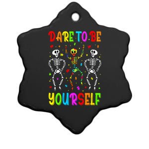 Dare To Be Your Self Dabbing Skeleton Autism Awareness Gift Ceramic Star Ornament