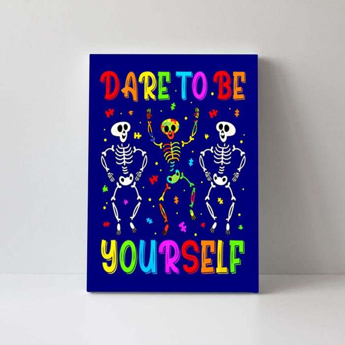 Dare To Be Your Self Dabbing Skeleton Autism Awareness Gift Canvas