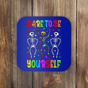 Dare To Be Your Self Dabbing Skeleton Autism Awareness Gift Coaster