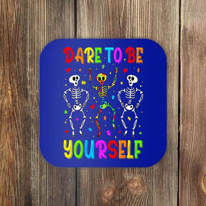 Dare To Be Your Self Dabbing Skeleton Autism Awareness Gift Coaster