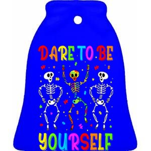 Dare To Be Your Self Dabbing Skeleton Autism Awareness Gift Ceramic Bell Ornament