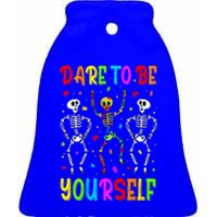 Dare To Be Your Self Dabbing Skeleton Autism Awareness Gift Ceramic Bell Ornament