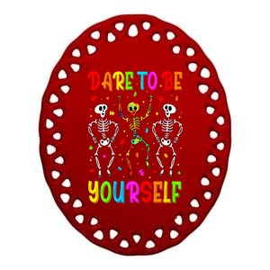 Dare To Be Your Self Dabbing Skeleton Autism Awareness Gift Ceramic Oval Ornament