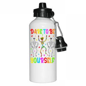 Dare To Be Your Self Dabbing Skeleton Autism Awareness Gift Aluminum Water Bottle