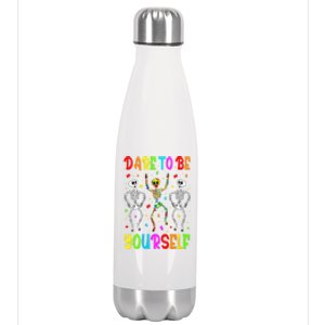 Dare To Be Your Self Dabbing Skeleton Autism Awareness Gift Stainless Steel Insulated Water Bottle