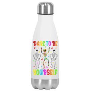 Dare To Be Your Self Dabbing Skeleton Autism Awareness Gift Stainless Steel Insulated Water Bottle