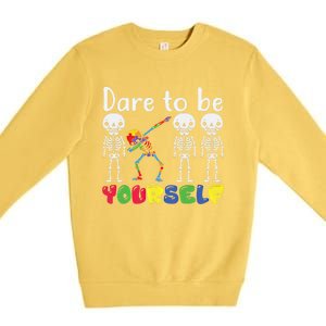 Dare To Be Your Self Dabbing Skeleton Autism Awareness Gift Premium Crewneck Sweatshirt