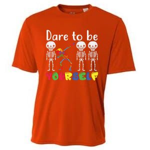 Dare To Be Your Self Dabbing Skeleton Autism Awareness Gift Cooling Performance Crew T-Shirt