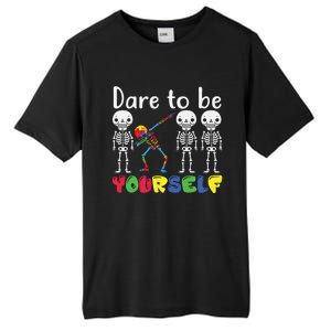 Dare To Be Your Self Dabbing Skeleton Autism Awareness Gift Tall Fusion ChromaSoft Performance T-Shirt