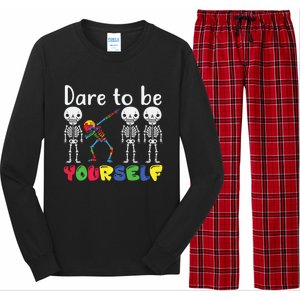 Dare To Be Your Self Dabbing Skeleton Autism Awareness Gift Long Sleeve Pajama Set