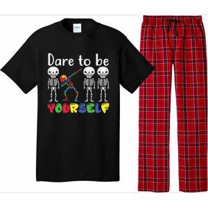 Dare To Be Your Self Dabbing Skeleton Autism Awareness Gift Pajama Set