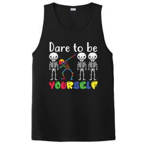 Dare To Be Your Self Dabbing Skeleton Autism Awareness Gift PosiCharge Competitor Tank