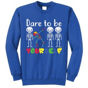 Dare To Be Your Self Dabbing Skeleton Autism Awareness Gift Sweatshirt