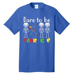 Dare To Be Your Self Dabbing Skeleton Autism Awareness Gift Tall T-Shirt