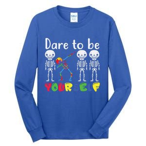 Dare To Be Your Self Dabbing Skeleton Autism Awareness Gift Tall Long Sleeve T-Shirt