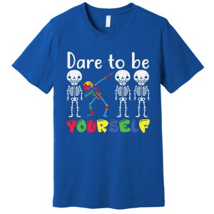 Dare To Be Your Self Dabbing Skeleton Autism Awareness Gift Premium T-Shirt