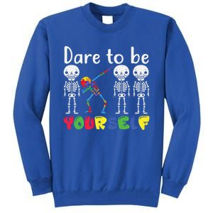 Dare To Be Your Self Dabbing Skeleton Autism Awareness Gift Tall Sweatshirt