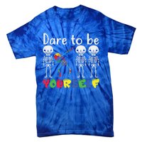 Dare To Be Your Self Dabbing Skeleton Autism Awareness Gift Tie-Dye T-Shirt