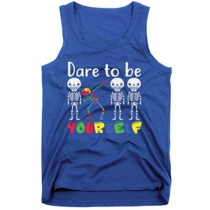 Dare To Be Your Self Dabbing Skeleton Autism Awareness Gift Tank Top