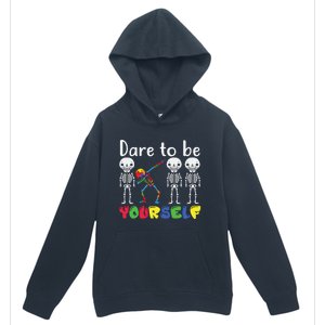 Dare To Be Your Self Dabbing Skeleton Autism Awareness Gift Urban Pullover Hoodie