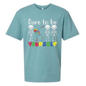 Dare To Be Your Self Dabbing Skeleton Autism Awareness Gift Sueded Cloud Jersey T-Shirt