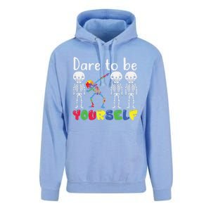 Dare To Be Your Self Dabbing Skeleton Autism Awareness Gift Unisex Surf Hoodie