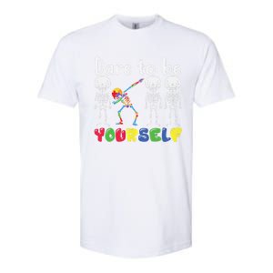 Dare To Be Your Self Dabbing Skeleton Autism Awareness Gift Softstyle CVC T-Shirt