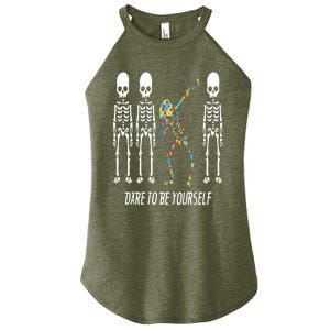 Dare To Be Yours Dabbing Skeleton Autism Awareness Meaningful Gift Women's Perfect Tri Rocker Tank