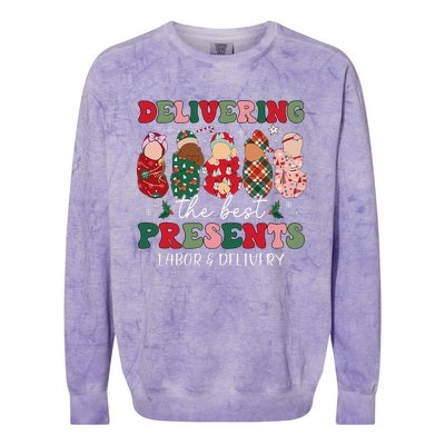 Delivering The Best Presents Labor Delivery Nurse Christmas Colorblast Crewneck Sweatshirt