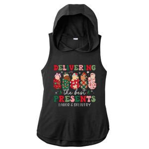 Delivering The Best Presents Labor Delivery Nurse Christmas Ladies PosiCharge Tri-Blend Wicking Draft Hoodie Tank