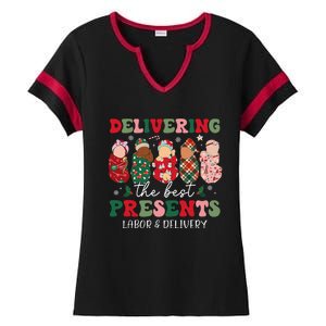 Delivering The Best Presents Labor Delivery Nurse Christmas Ladies Halftime Notch Neck Tee