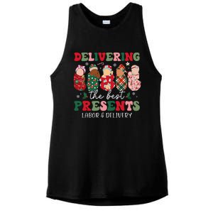 Delivering The Best Presents Labor Delivery Nurse Christmas Ladies PosiCharge Tri-Blend Wicking Tank