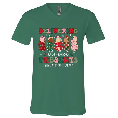 Delivering The Best Presents Labor Delivery Nurse Christmas V-Neck T-Shirt