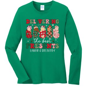 Delivering The Best Presents Labor Delivery Nurse Christmas Ladies Long Sleeve Shirt