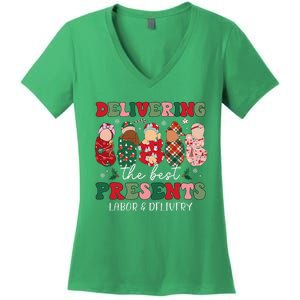 Delivering The Best Presents Labor Delivery Nurse Christmas Women's V-Neck T-Shirt