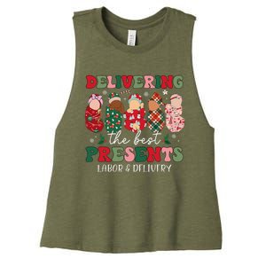 Delivering The Best Presents Labor Delivery Nurse Christmas Women's Racerback Cropped Tank