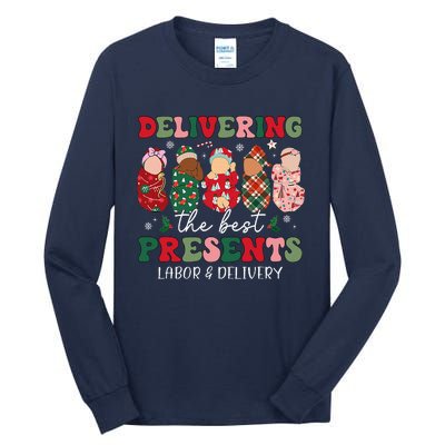 Delivering The Best Presents Labor Delivery Nurse Christmas Tall Long Sleeve T-Shirt